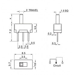 8 x 4 x 8mm Aan/uit Schuifschakelaar